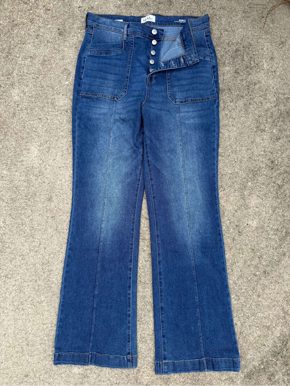 Nicole Miller New York Nomad Super High Rise Flare Jeans Size 12 Button Fly